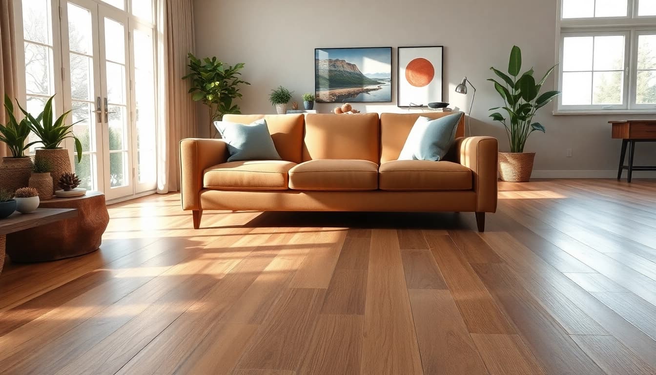 Enhance your space with luxury vinyl plank flooring showcased in a modern living room setting.