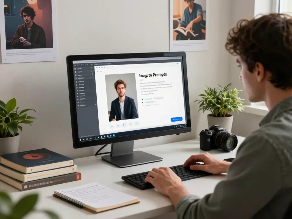 Individual using image to prompt ai tool in a modern workspace environment.