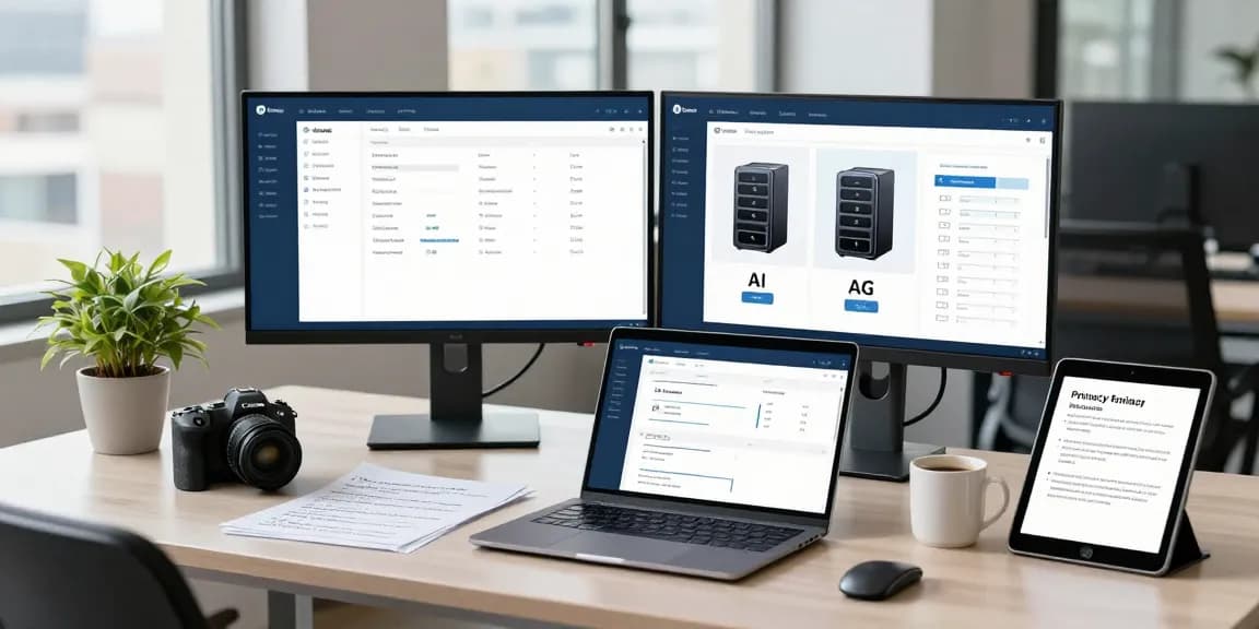 Digital workspace showcasing age verification system with compliance metrics and AI tools for enhanced security.