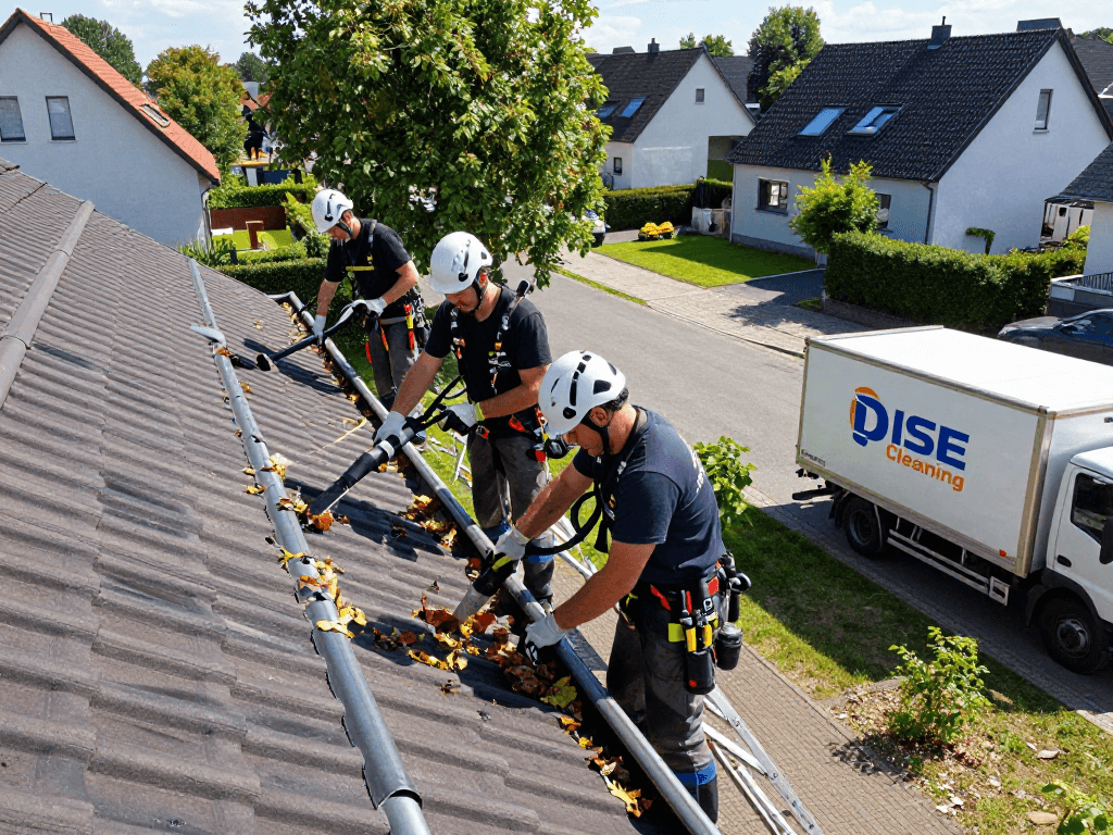 Dachrinnenreinigung Firma Dortmund - Professionelles Team reinigt Dachrinnen in Dortmund mit modernen Werkzeugen und Sicherheitsausrüstung.