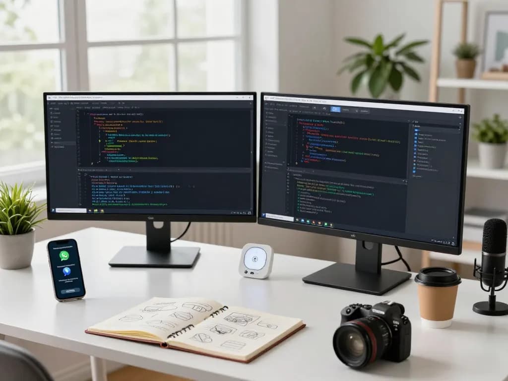 Developer using ClawdBot in a modern workspace with multi-device integration for productivity.