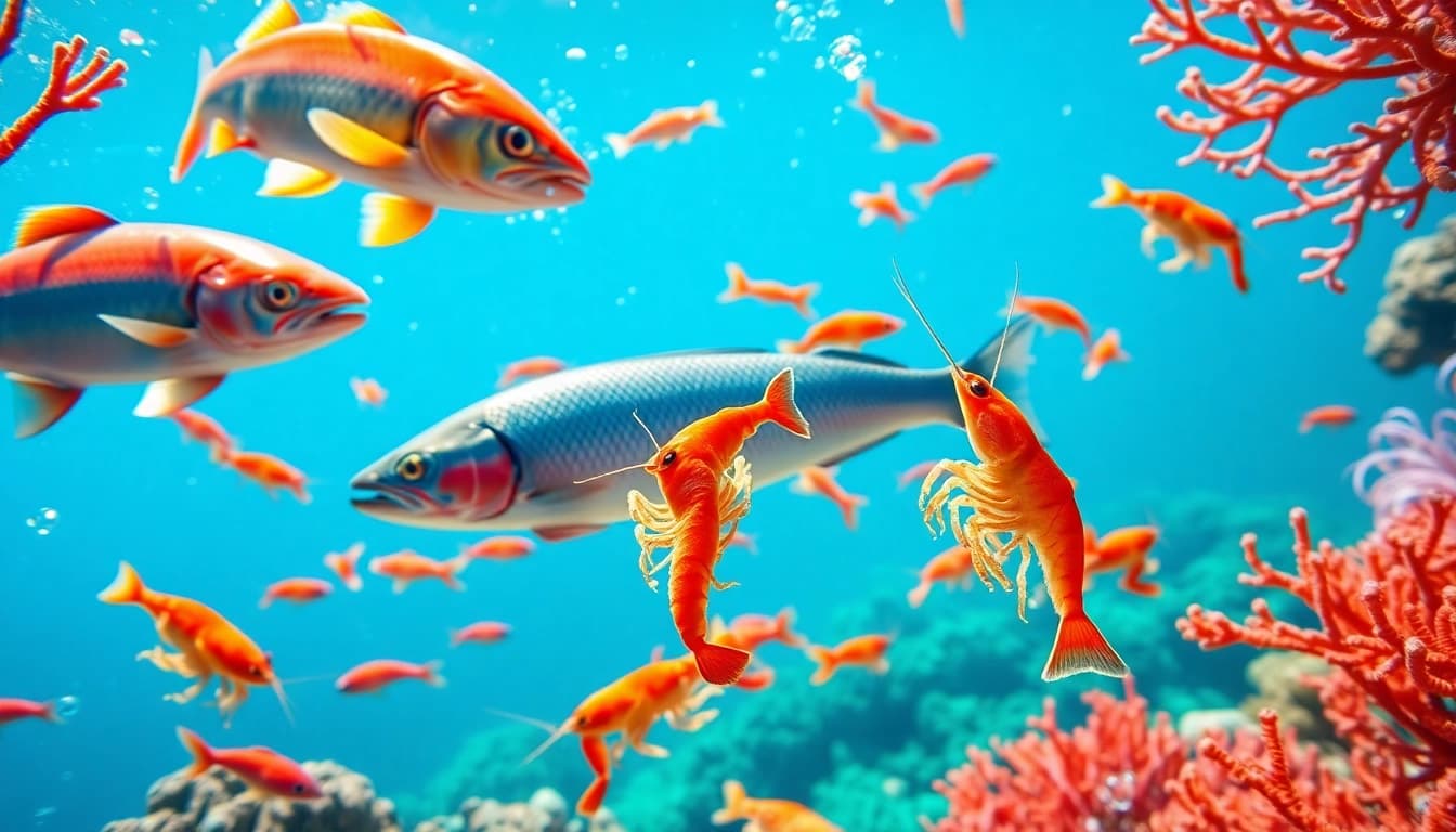 See where does astaxanthin come from through vibrant underwater marine life, highlighting colors and ecosystems.