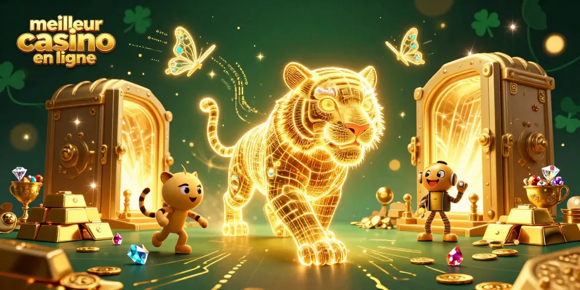 Illustration 3D d'un tigre en lumière dans un casino virtuel, représentant le meilleur casino en ligne.