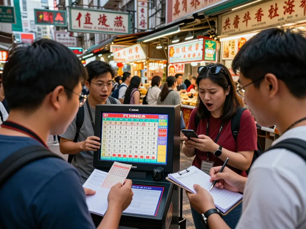 Players eagerly checking the latest Hongkong Lotto results amidst a vibrant market.