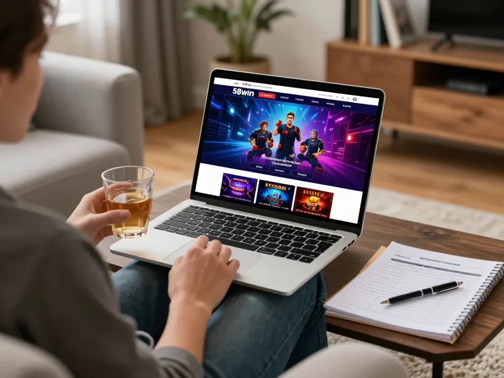 Engaging online gameplay on a 58win interface showcasing a cozy home gaming setup with strategy notes.