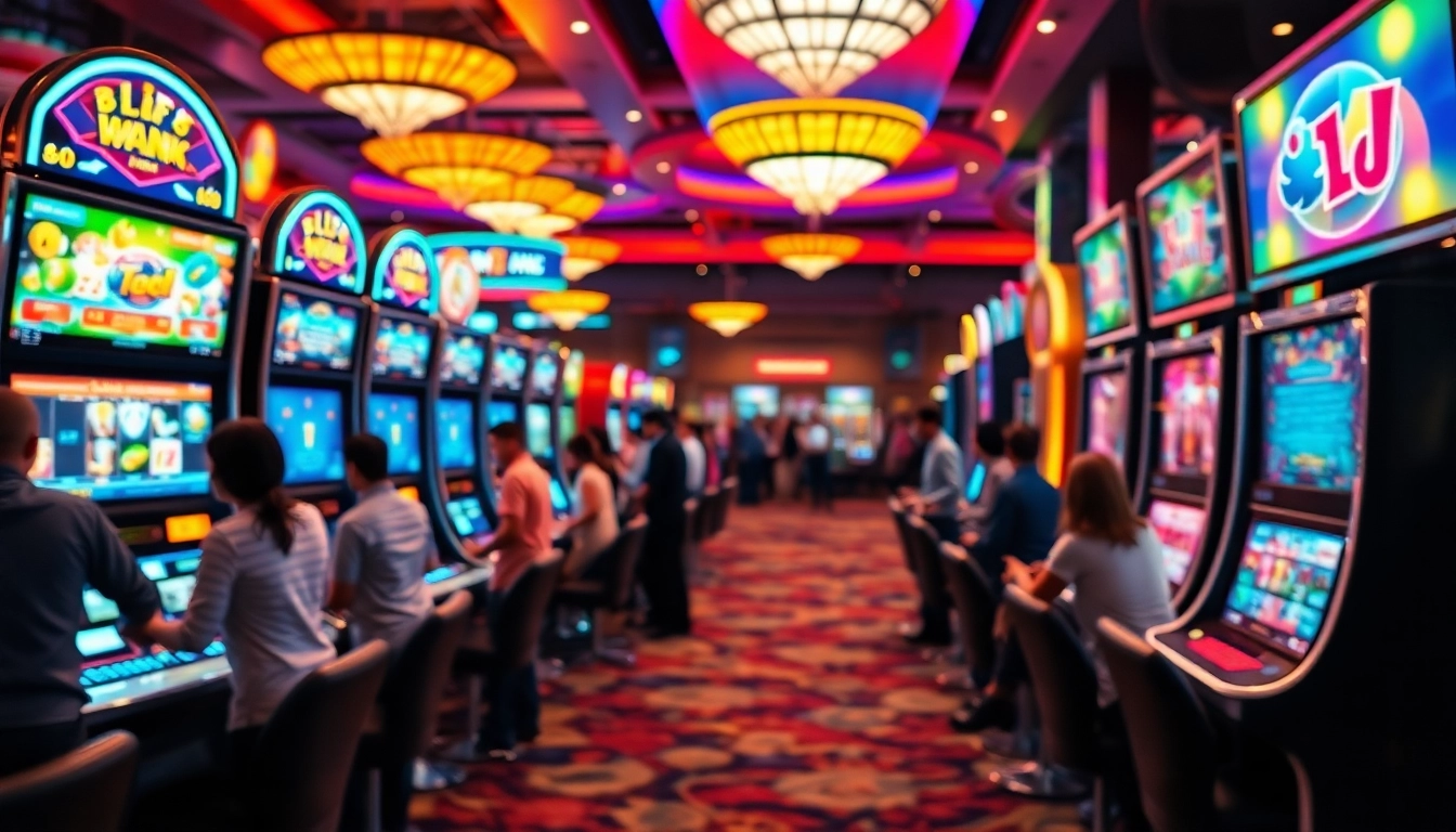Menangkan duniabet slot di kasino dengan mesin berkilauan dan pemain antusias.