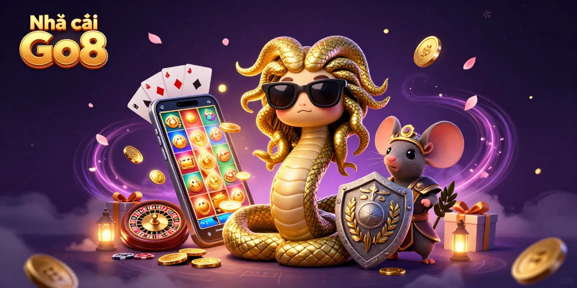 Experience the excitement of Nhà cái Go8 with vibrant characters and thrilling casino elements in a rich 3D digital illustration.