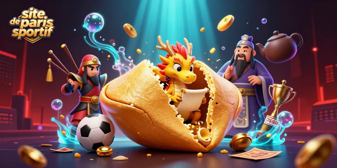 Pariez sur le site de paris sportif avec un dragon sage, des éléments de stade et des trophées.