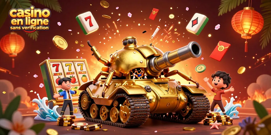 Jouez sur un casino en ligne sans vérification au sein d'un tank doré ludique rempli de jeux.
