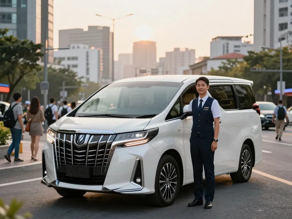Trải nghiệm sự sang trọng với dịch vụ cho thuê xe Alphard trong không gian đô thị Việt Nam, thể hiện sự thanh lịch và thoải mái.