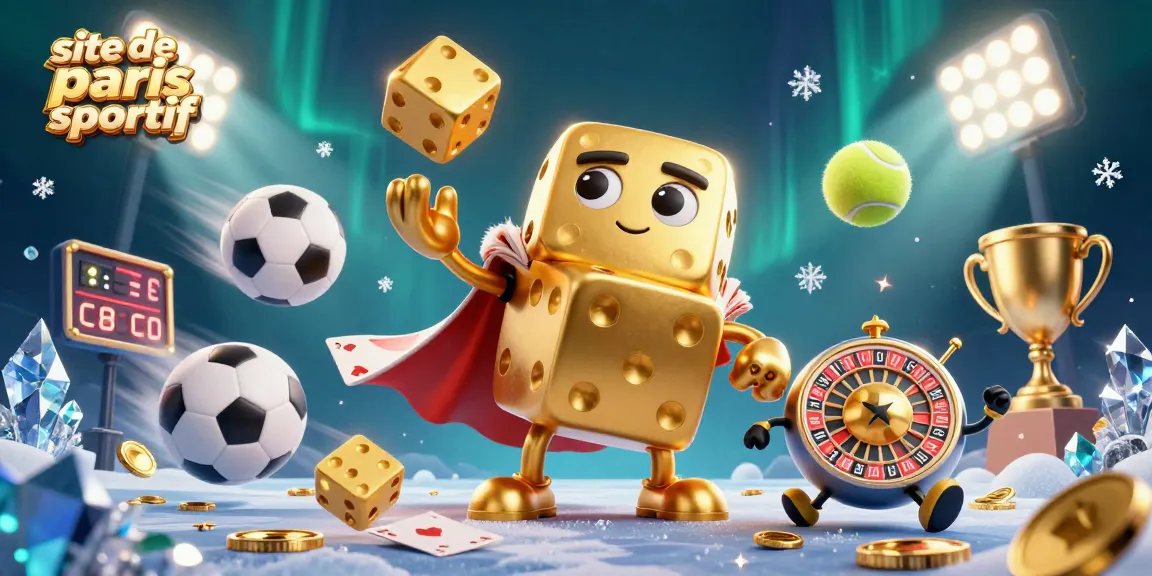 Pariez sur site de paris sportif avec un golem de dés en or et des éléments sportifs dynamiques.