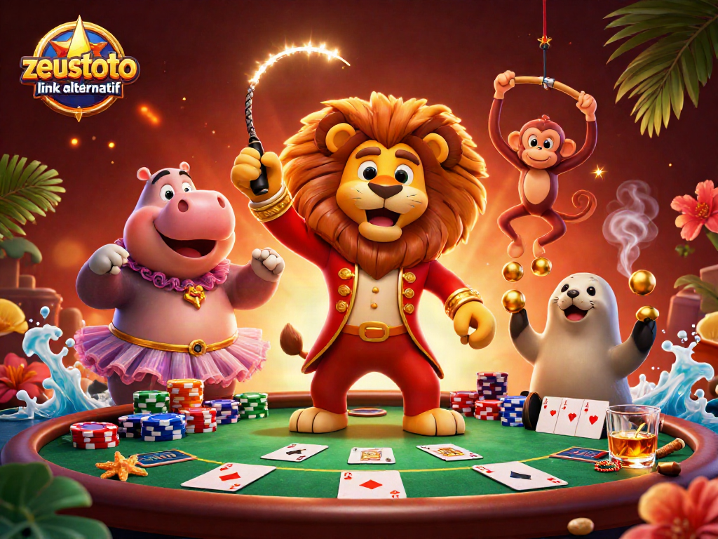 Engage with zeustoto link alternatif showcasing a vibrant, dynamic casino scene filled with colorful poker elements.