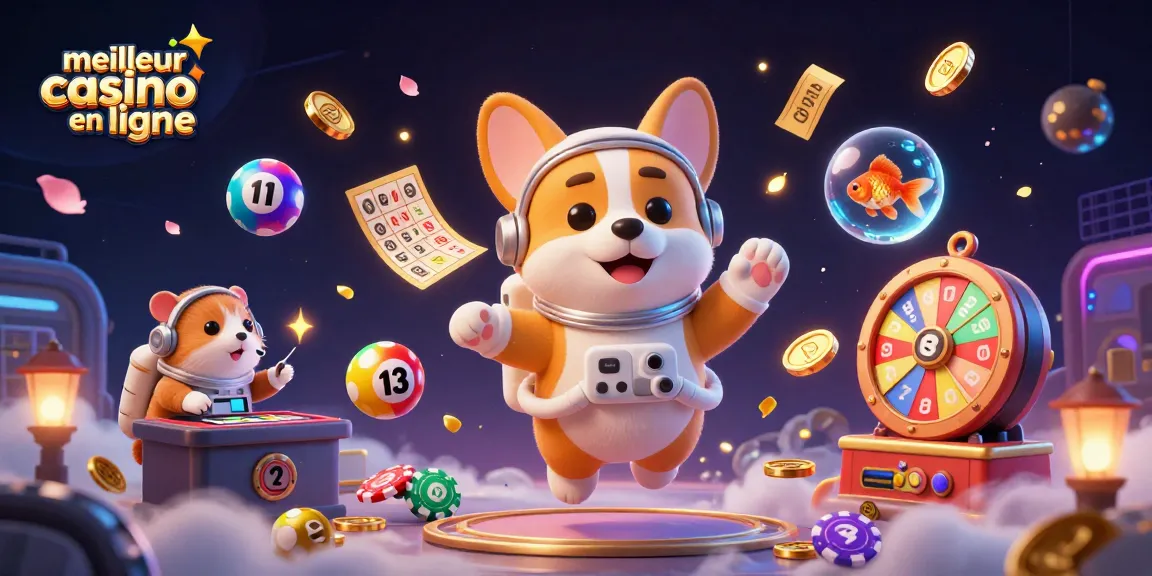 Obtenez des gains avec le meilleur casino en ligne illustré par un corgi astronaute et des éléments captivants.