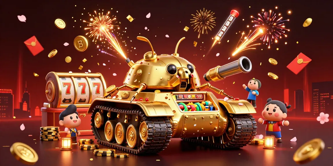 Socolive showcases a vibrant, lively mini casino inside a golden beetle tank, packed with dynamic slot machine elements.