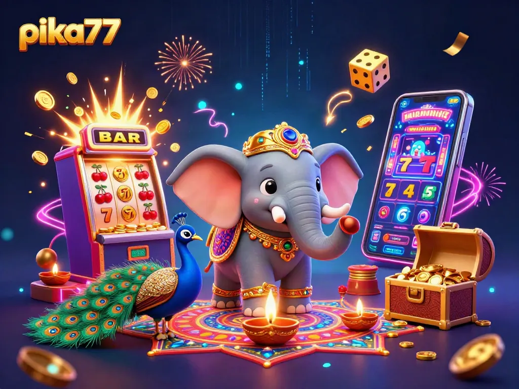 Experience the excitement of pika77 with vibrant slot machine symbols and dynamic gaming elements.