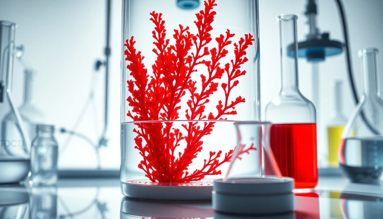 Discover where does astaxanthin come from through the vibrant red algae depicted in a laboratory setting.