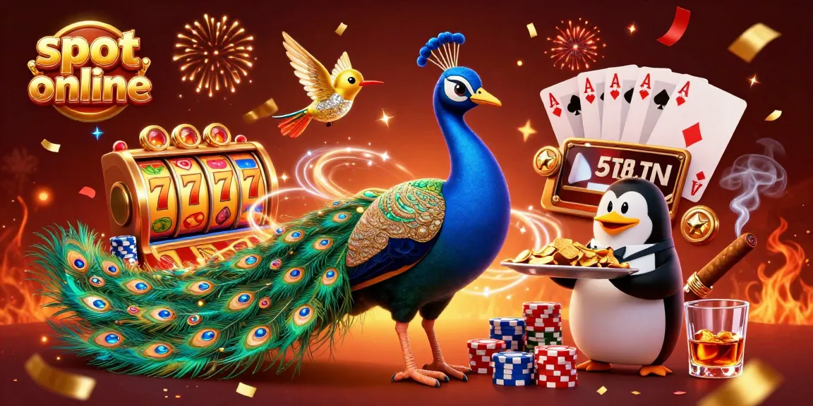 Menangkan jackpot dengan slot online yang berpadu dengan karakter merak dan penguin dalam ilustrasi 3D yang kaya.