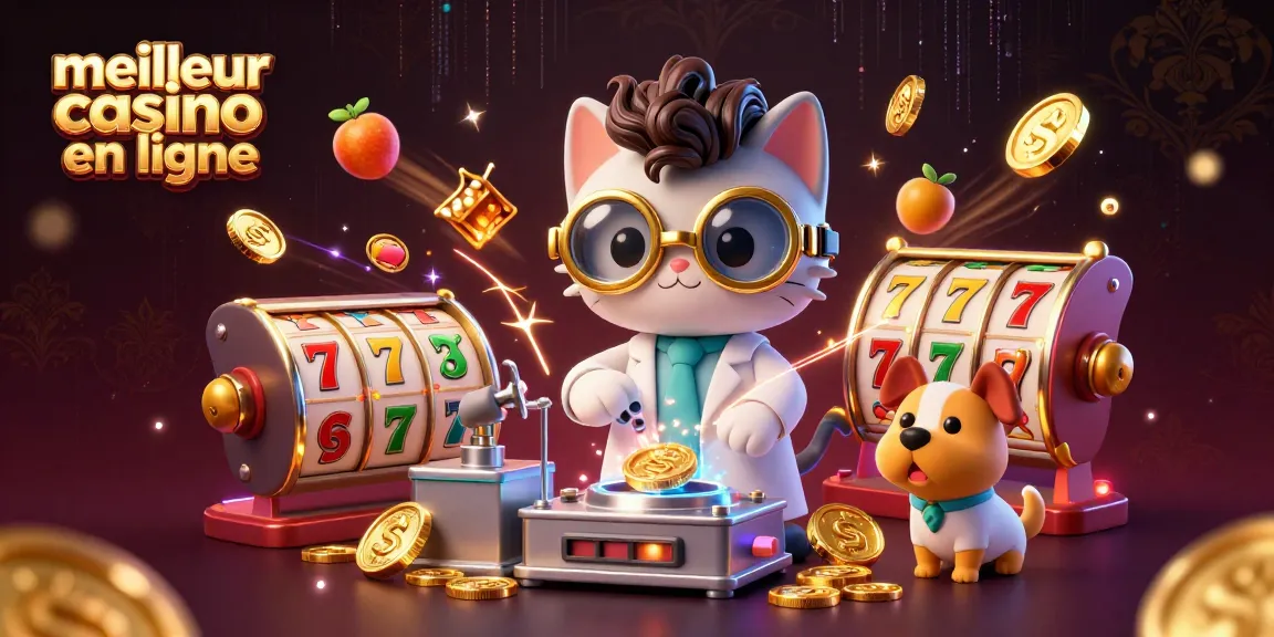 Jouer au meilleur casino en ligne avec un chat savant et un chien assistant dans une scène dynamique.