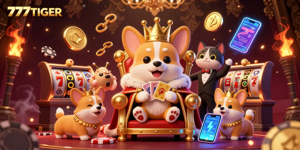 Engage with thrilling 777TIGER gameplay featuring slot reels, vibrant characters, and crypto elements.