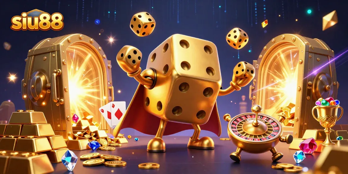 Engage with siu88: Vibrant casino scene featuring golden dice and jackpots lighted with dynamic effects