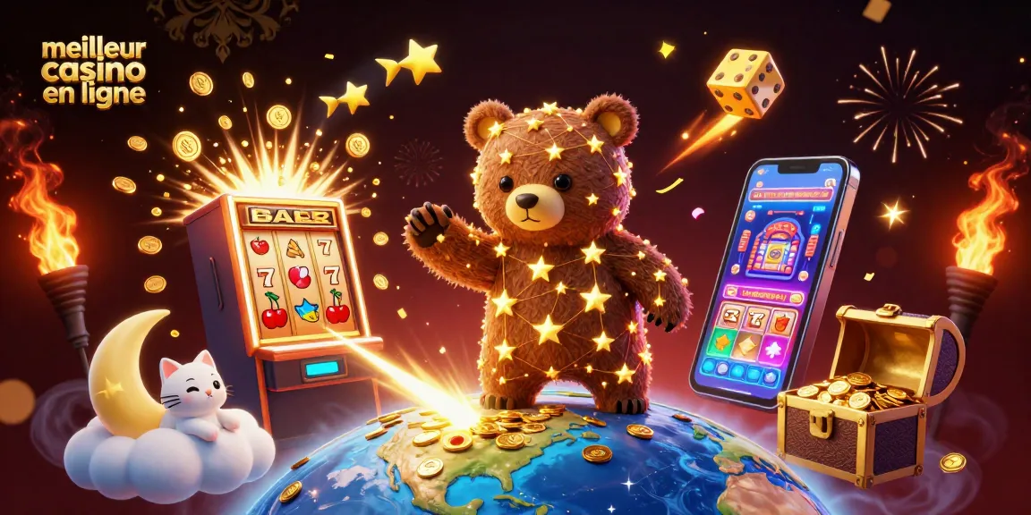 Découvrez les merveilles du meilleur casino en ligne avec une illustration 3D dynamique de personnages et éléments de jeu.