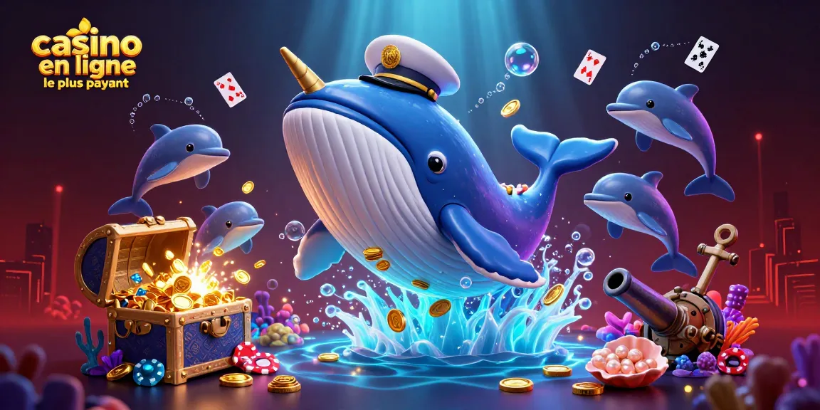 Casino en ligne le plus payant : Illustration dynamique de personnages marins gagnant des jetons.