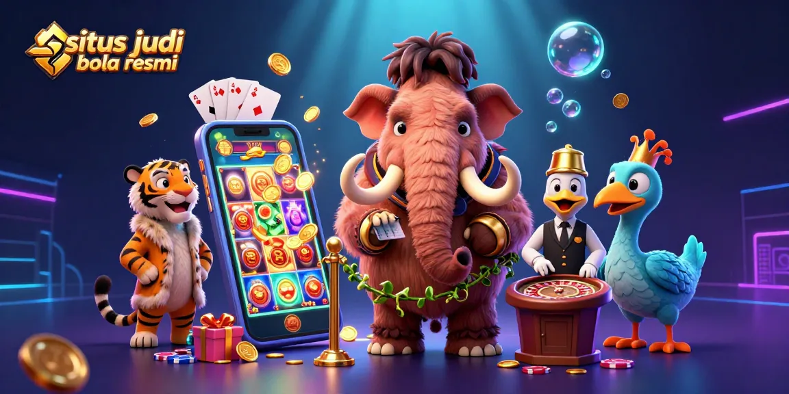 Engage in situs judi bola resmi with vibrant characters and dynamic casino elements illustrating fun and excitement.