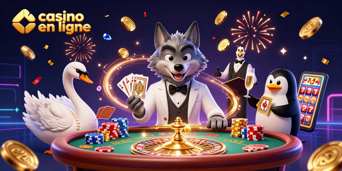 Jouez au casino en ligne avec des personnages animés qui présentent la chance dans un cadre festif.