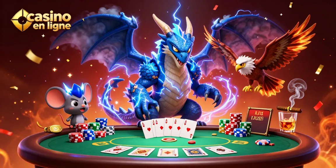 Jeu palpitant de casino en ligne avec des personnages colorés et des éléments de poker.