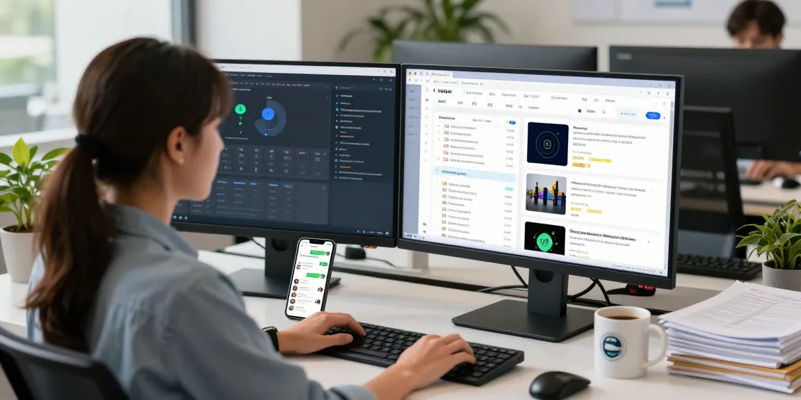 AI detector in action: analyst reviewing content moderation reports in a modern tech workspace.