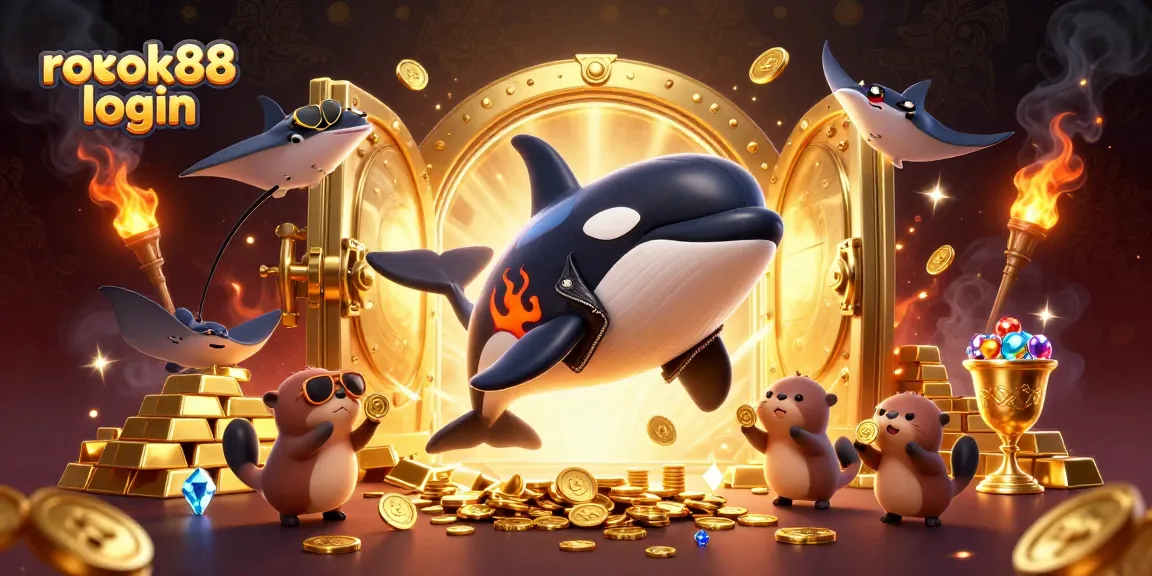 Experience the thrill of rokok88 login with a vibrant casino-themed illustration showcasing winning moments.