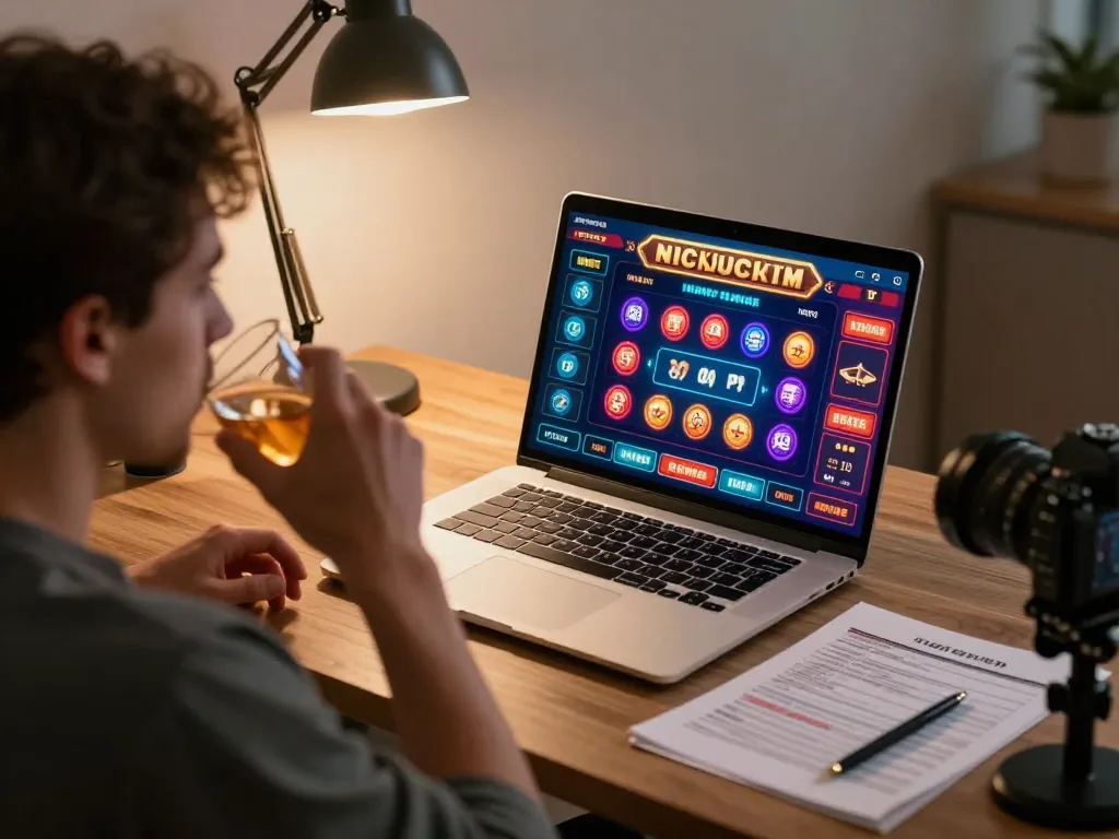 Player interacting with TG88 online casino games on a laptop in a cozy home office setting.