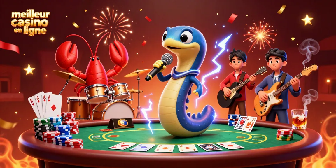 Vibrante scène de casino marin avec un anguille électrique en DJ, représentant le meilleur casino en ligne.