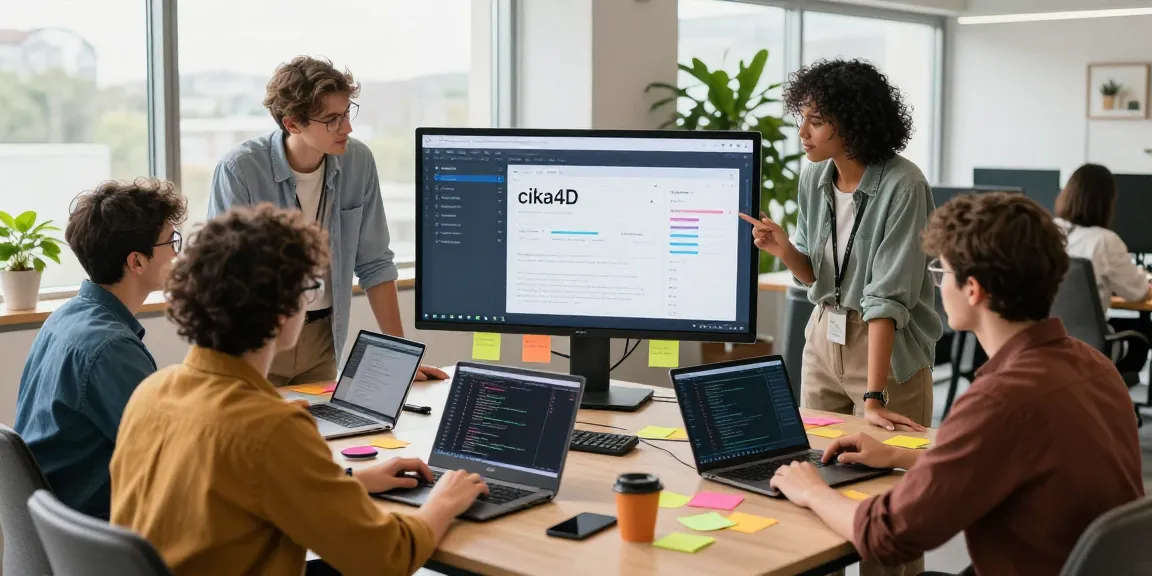 Developers collaborating on innovative cika4d software in a vibrant office setting.