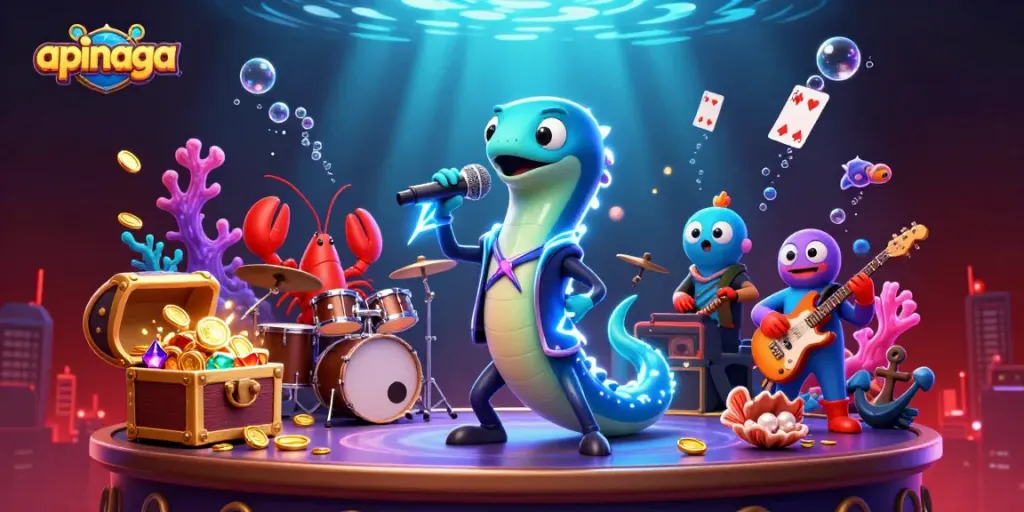 Spin to win with apinaga in an underwater casino setting featuring a DJ electric eel.