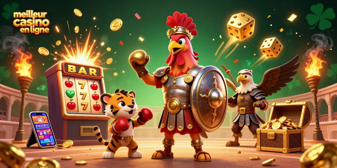 Jouez au meilleur casino en ligne avec des personnages de gladiateurs et des machines à sous scintillantes.