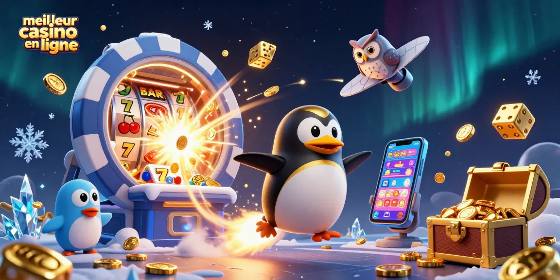 Illustration captivante du meilleur casino en ligne avec des éléments de jeu dynamiques et ludiques.