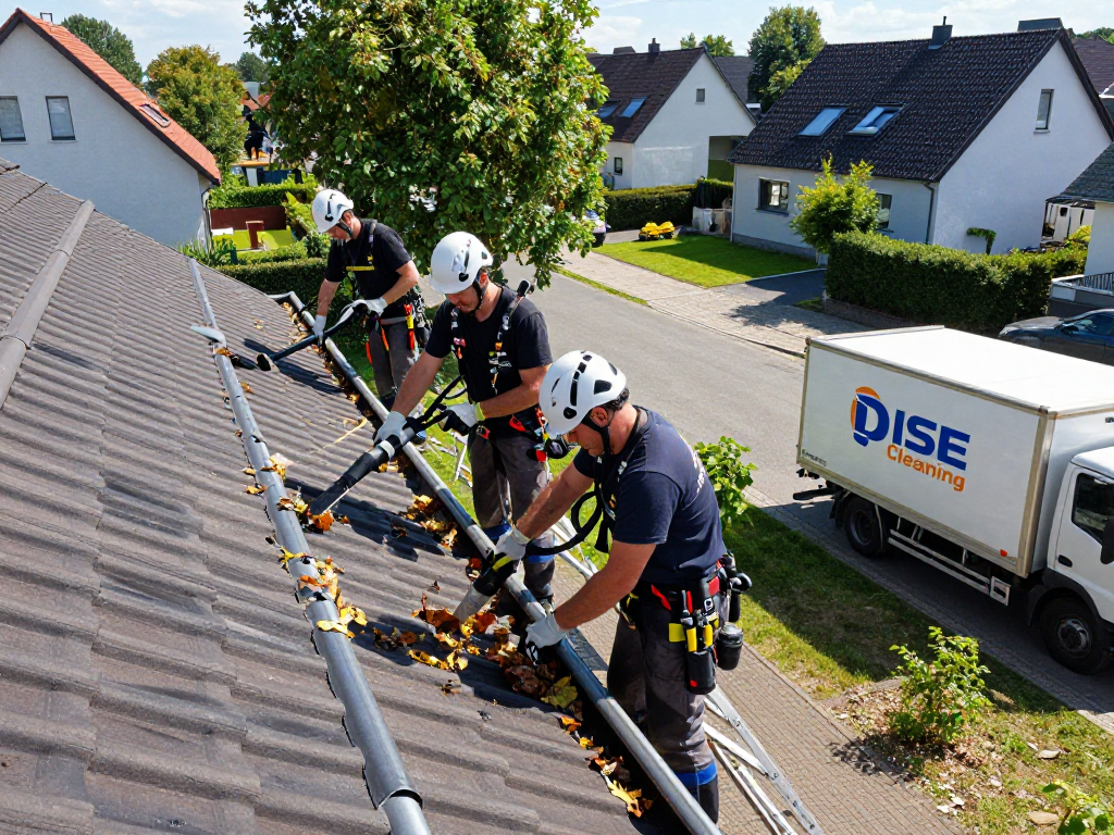 Dachrinnenreinigung Firma Dortmund - Professionelles Team reinigt Dachrinnen in Dortmund mit modernen Werkzeugen und Sicherheitsausrüstung.