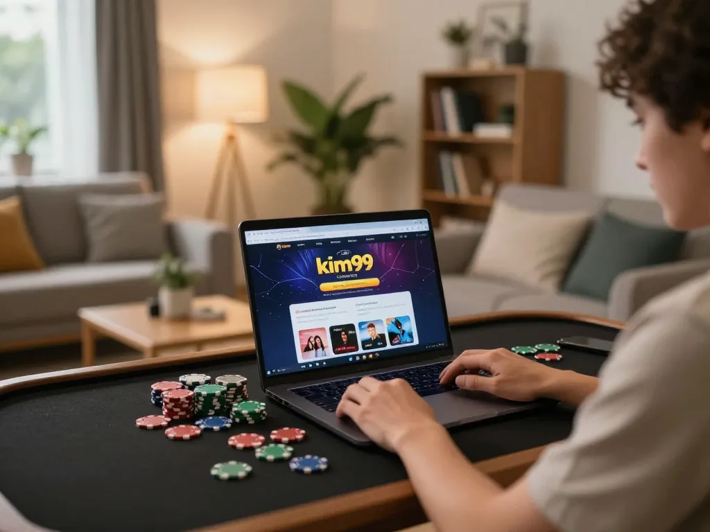 Person playing at kim99 online casino, engaged in gameplay with chips on the table.
