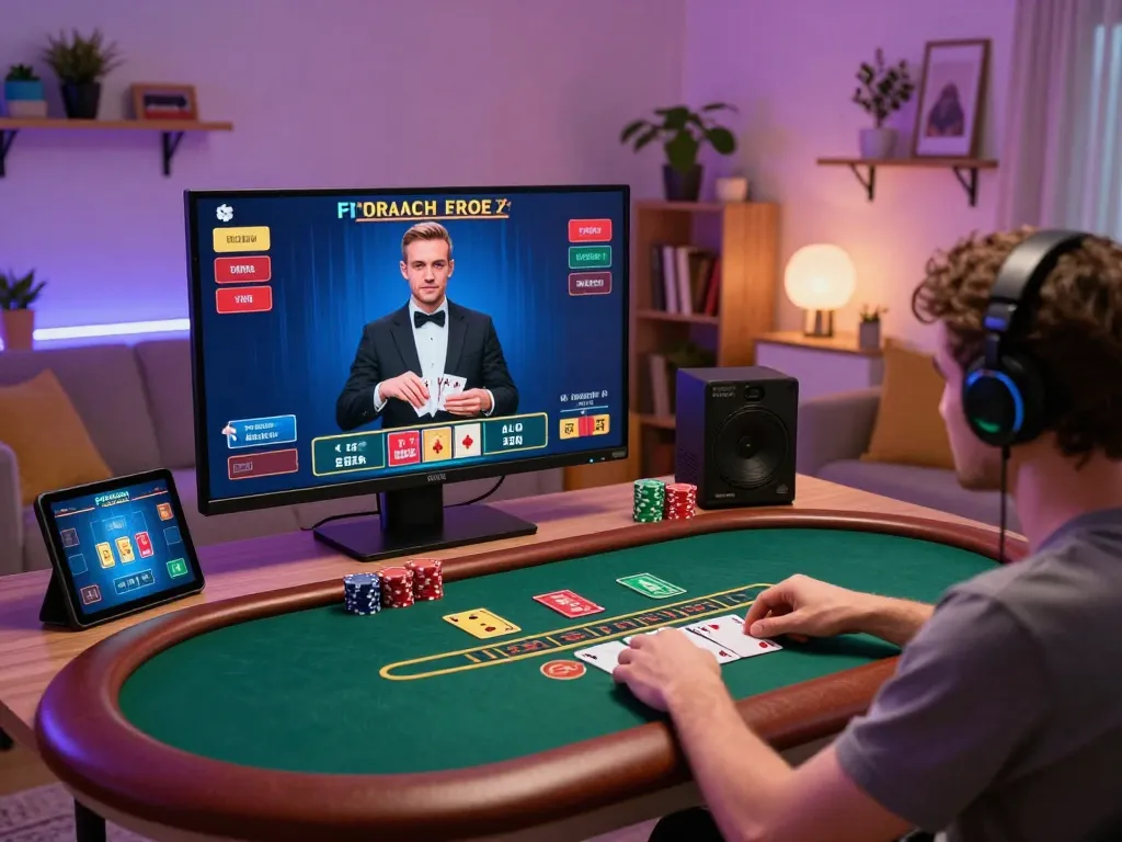 open88 user engages in live dealer blackjack on tablet, showcasing an inviting, modern gaming atmosphere