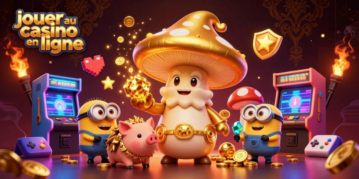 Jouez au casino en ligne avec un magicien champignon transformant tout en or, entouré de machines à sous colorées.