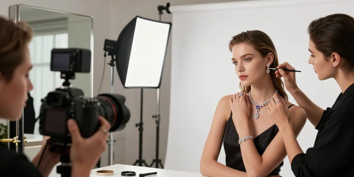 Fotografo professionista a Milano nello studio MaxArt, modello che indossa gioielli eleganti.