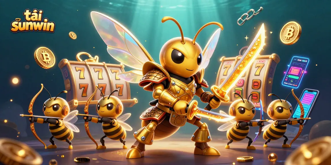 Download and enjoy tải sunwin with a vibrant 3D illustration of a playful gaming scene and cryptocurrency elements.