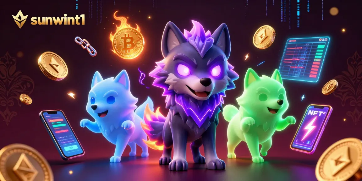 Engage in thrilling gameplay with sunwint1 amidst glowing digital currencies and vibrant gaming elements.