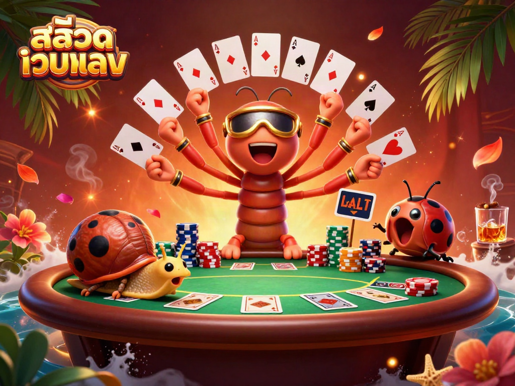 Experience the thrill of สล็อตเว็บตรง with a playful 3D cartoon casino scene of unique characters.