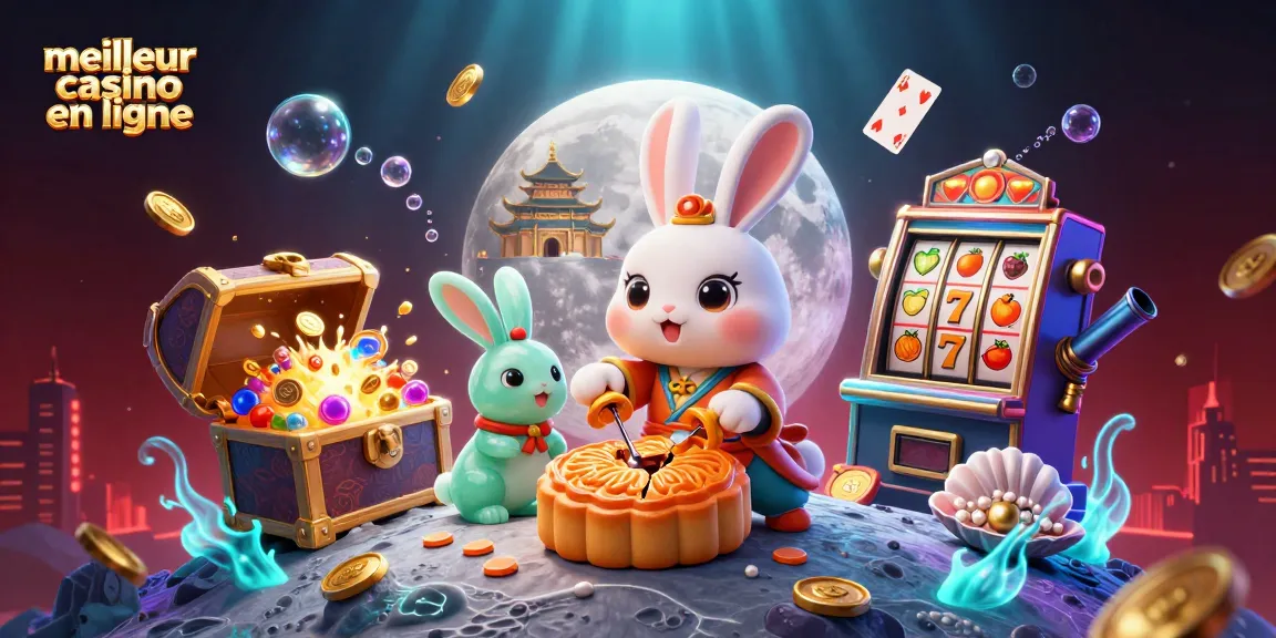 Illustration captivante représentant le meilleur casino en ligne avec un lapin de lune et des jetons de poker