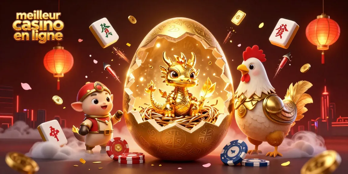 Visualisez le meilleur casino en ligne avec ce dragon doré entouré de jetons de poker et de lanternes flottantes.