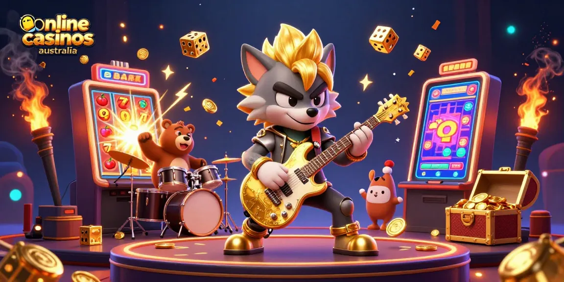 Experience online casinos Australia with a rock star theme illustrating dynamic gameplay and exciting winnings.