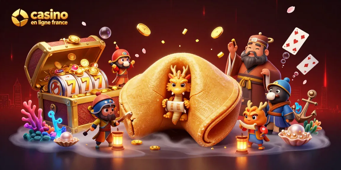 Jouer au casino en ligne France avec une illustration riche de personnages et éléments de jeu captivants.