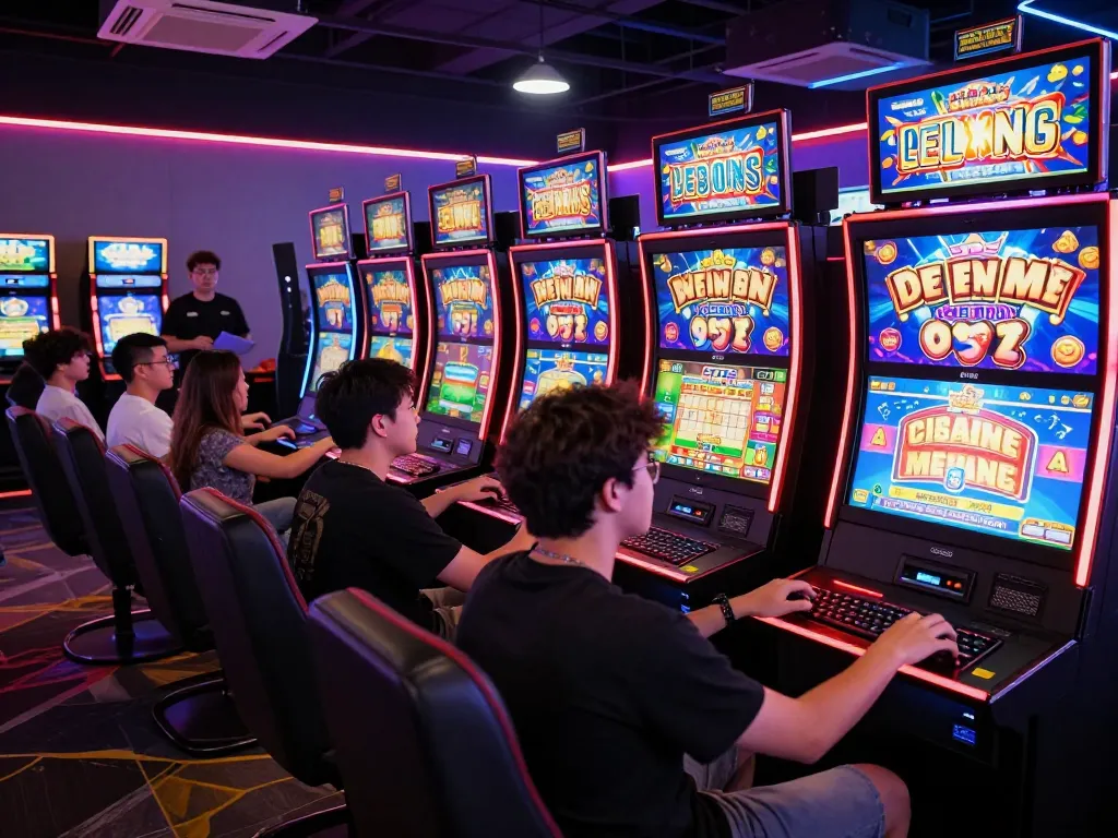 Players engaged in slot gacor games in a vibrant online casino atmosphere.